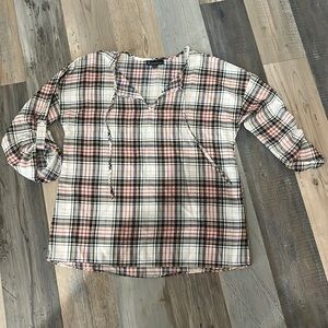 Signature Studio Plaid 3/4 sleeve pullover Tunic Shirt size Medium